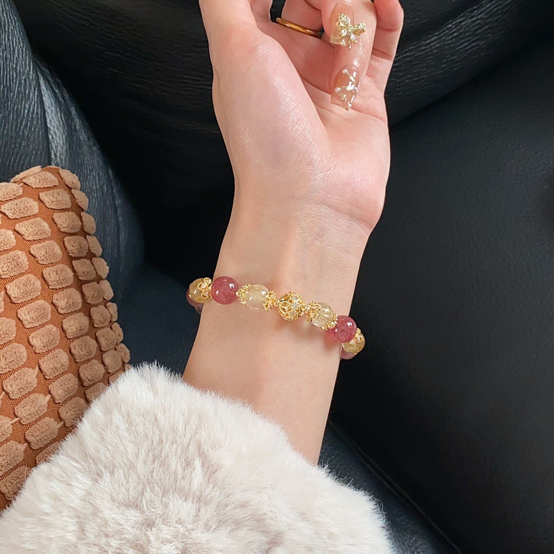 Natural Strawberry Crystal Bracelet Transport Beads Peach Blossom Prosperity Business Bracelet