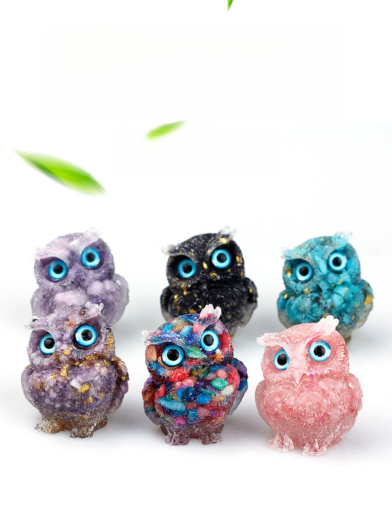 Natural crystal broken stone dropper owl ornament