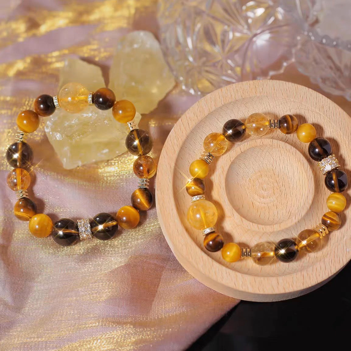 Natural Golden Tiger Eye Stone Yellow Tower Crystal Hand String Tea Crystal Hand String