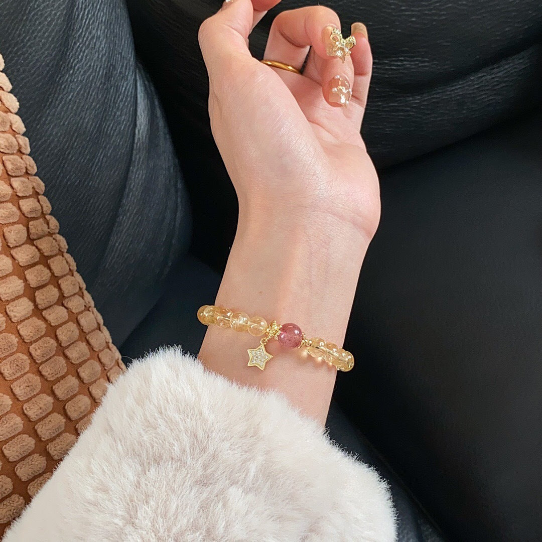 Natural Strawberry Crystal Bracelet Transport Beads Peach Blossom Prosperity Business Bracelet