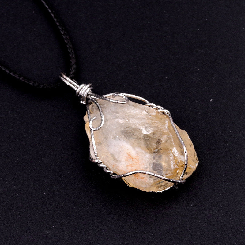 Yellow crystal original stone pendant, pink and white amethyst irregular stone necklace