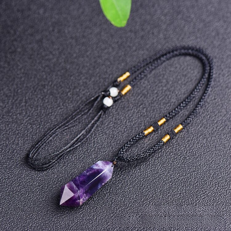 Natural dreamy amethyst double pointed hexagonal pendant