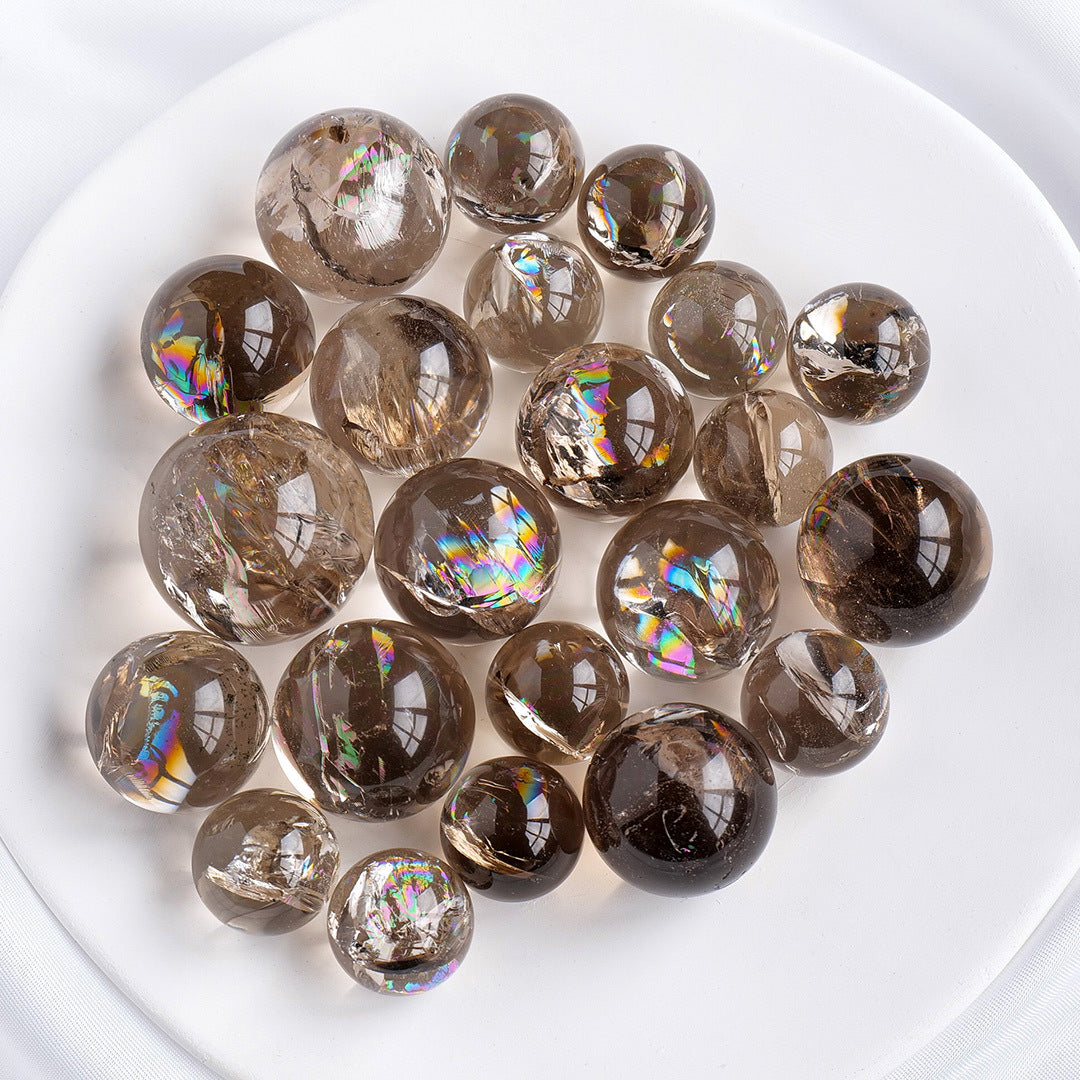 Natural tea crystal, crystal ball, crystal raw stone, colorful gel flower, seven star gust water ball ornament