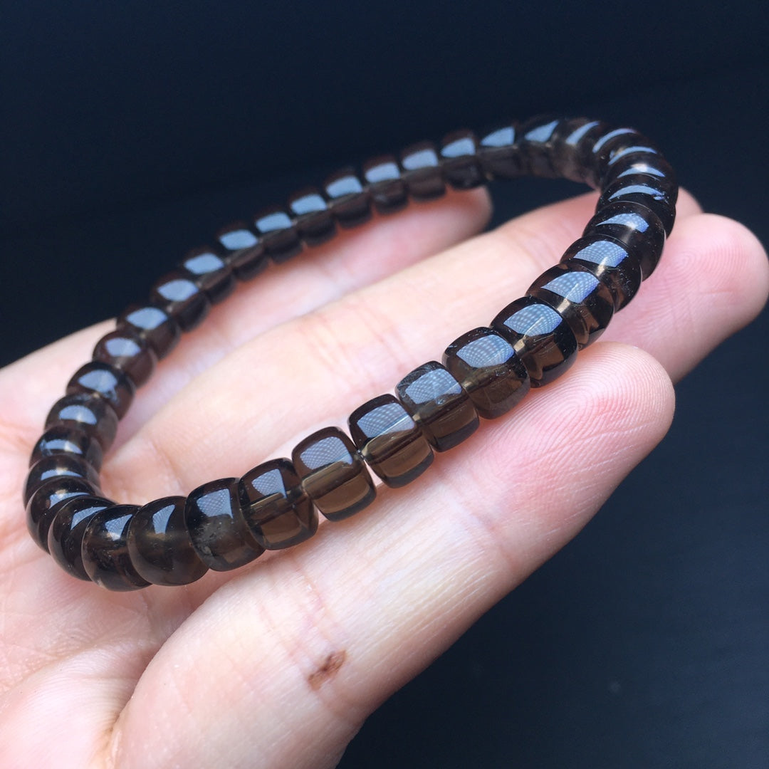 Tea Quartz Straight Cut Crystal Single Loop Bracelet