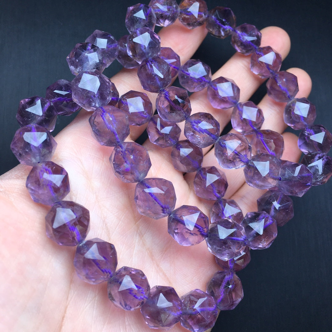 Amethyst and Diamond Faceted Single Loop Crystal Bracelet