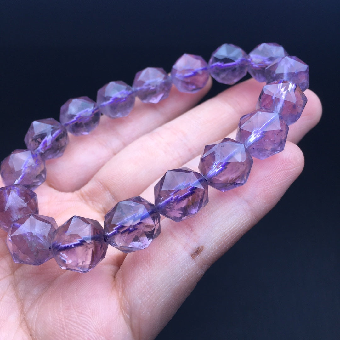 Amethyst and Diamond Faceted Single Loop Crystal Bracelet