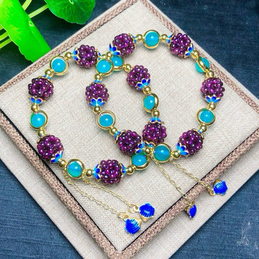 Natural Amethyst Garnet Hand-woven Single Loop Bracelet