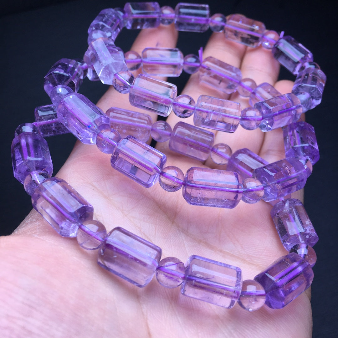 Amethyst Barrel Bead Crystal Single Loop Bracelet