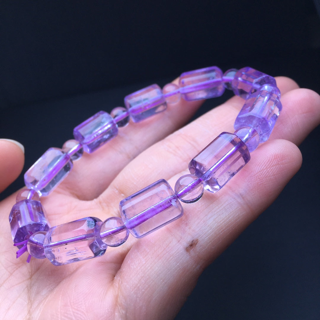 Amethyst Barrel Bead Crystal Single Loop Bracelet