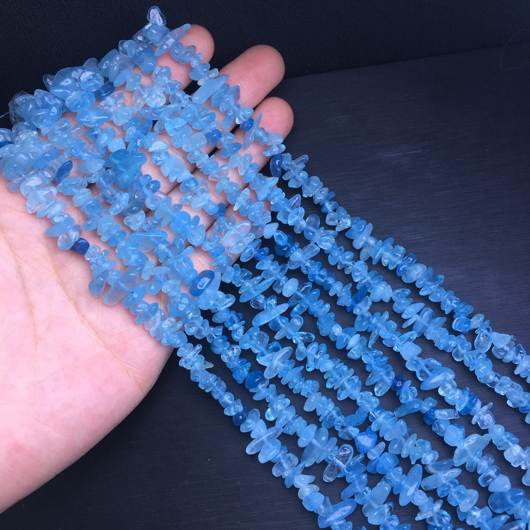 Aquamarine crushed stone long chain multi-circle bracelet
