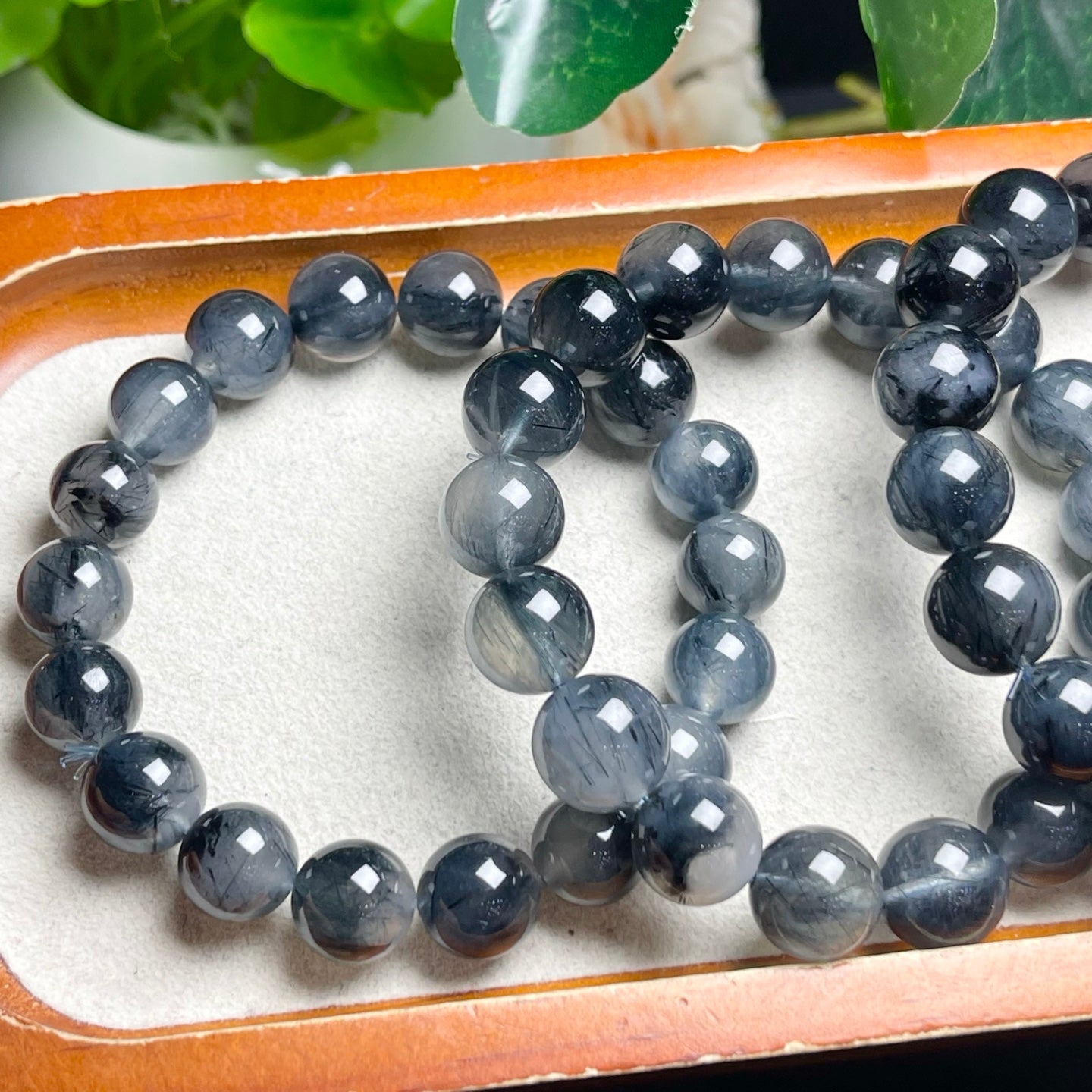 Natural blue rutilated crystal single circle bracelet