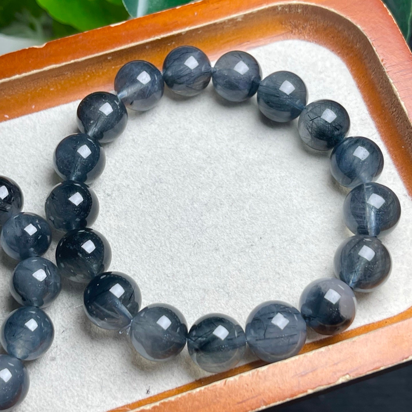 Natural blue rutilated crystal single circle bracelet