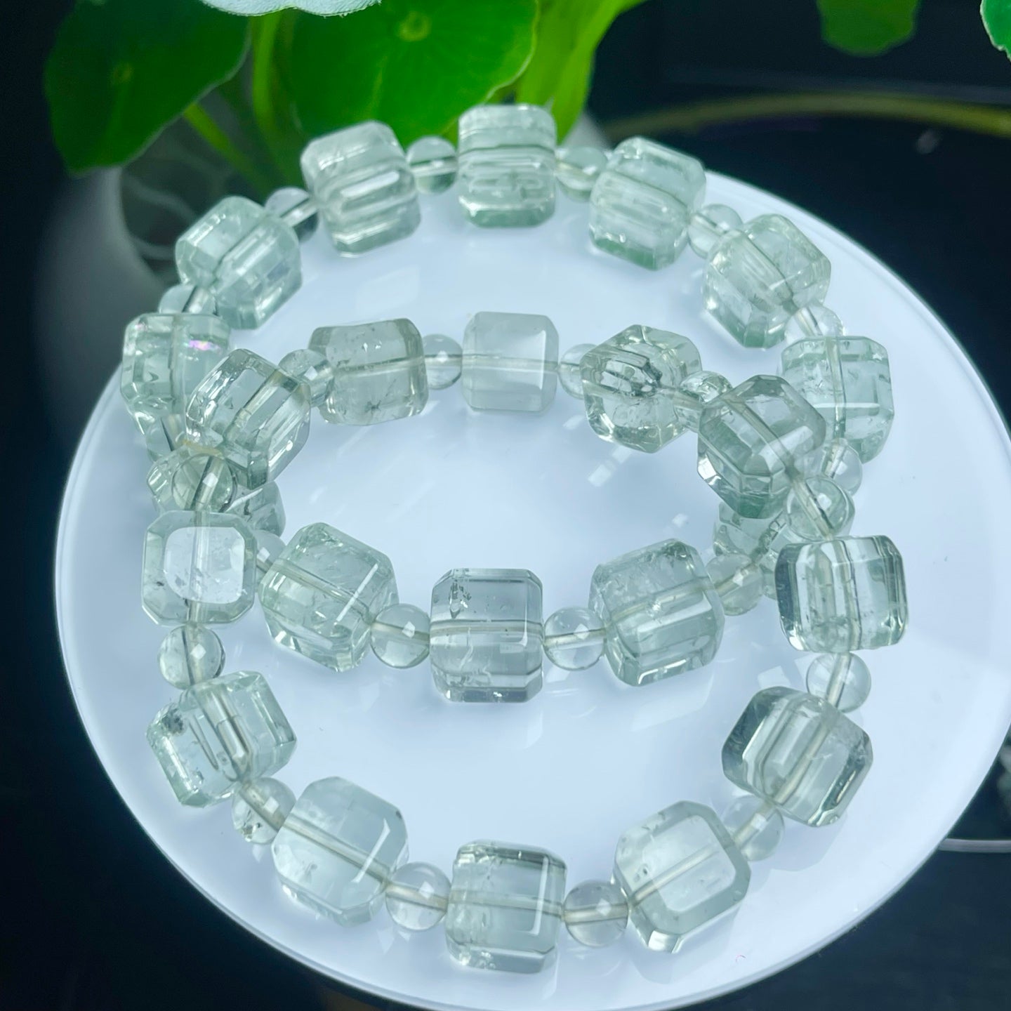 Green Crystal Sugar Cube Single Loop Crystal Bracelet