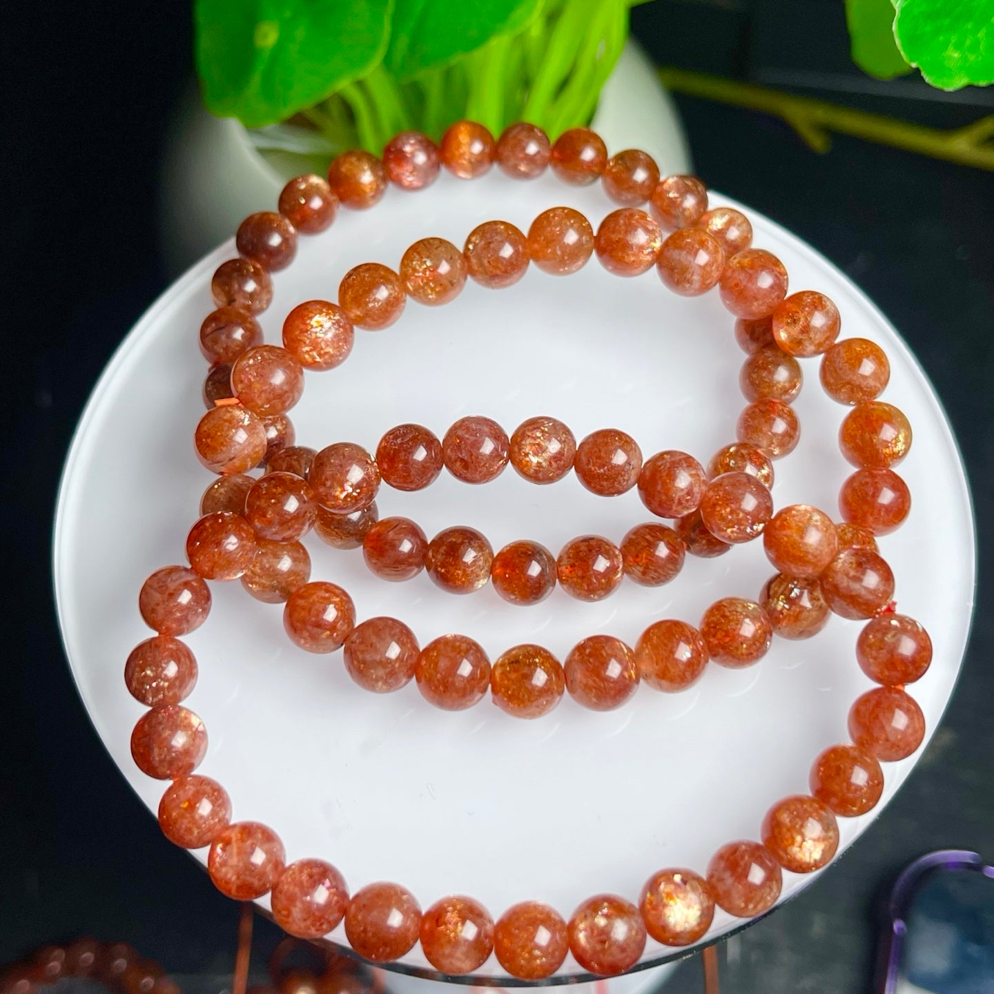 Gold Strawberry Quartz Crystal Single Loop Bracelet