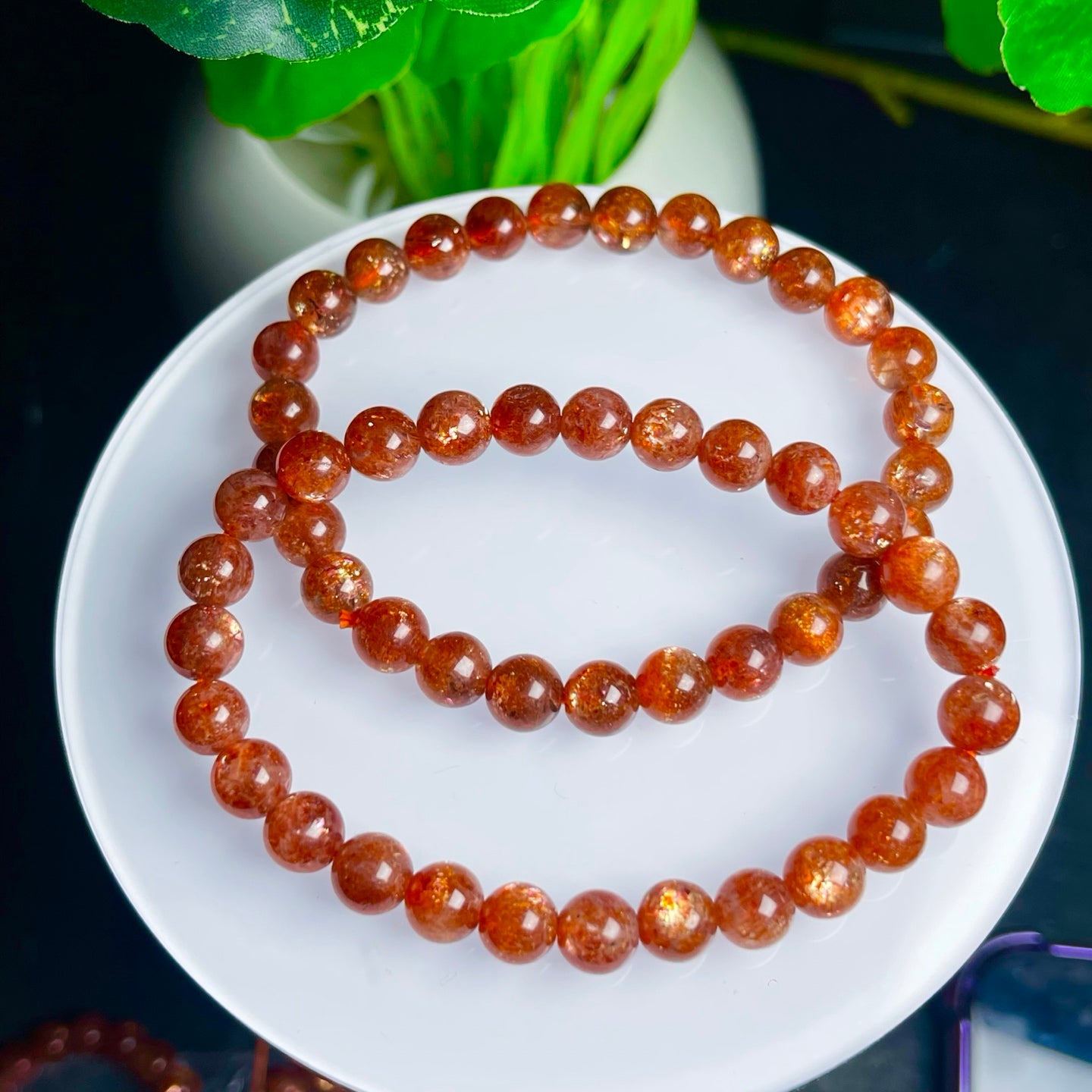 Gold Strawberry Quartz Crystal Single Loop Bracelet