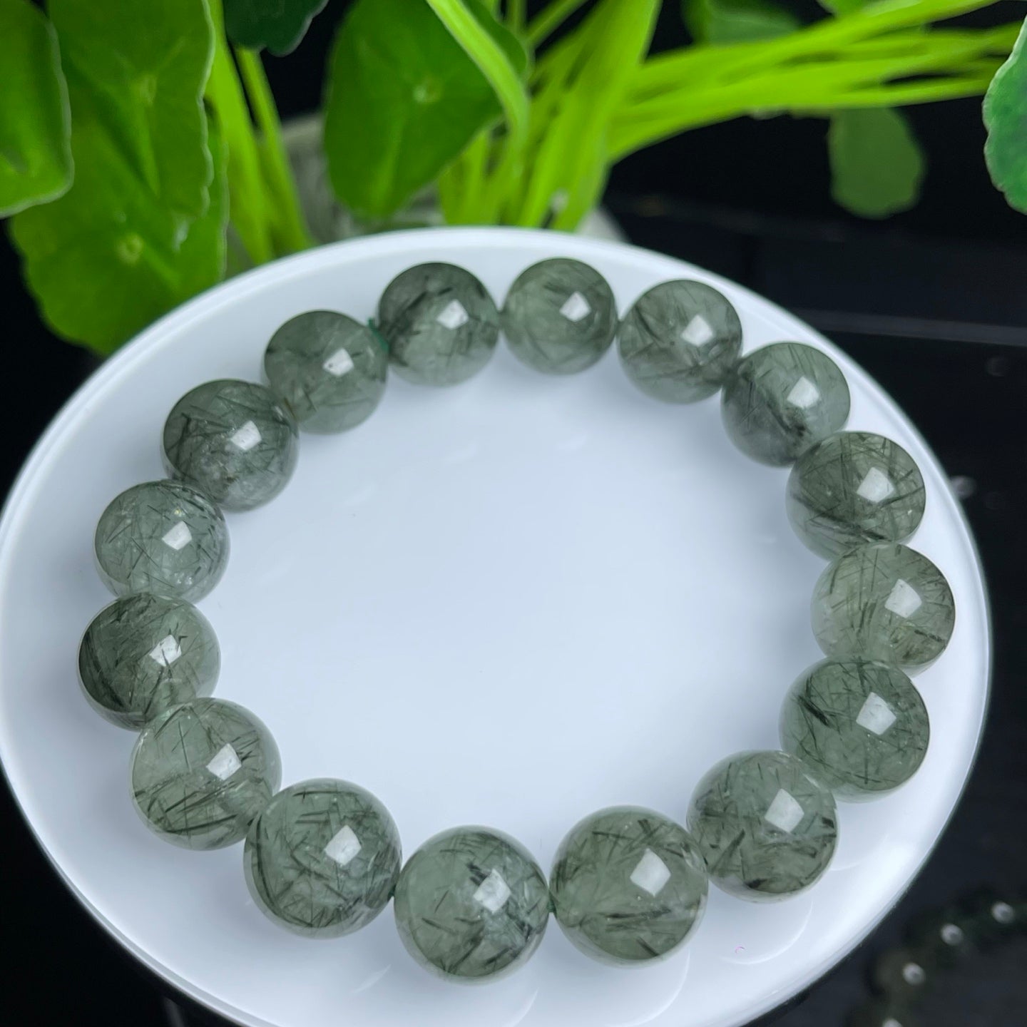 Green Rutilated Quartz Single Loop Crystal Bracelet