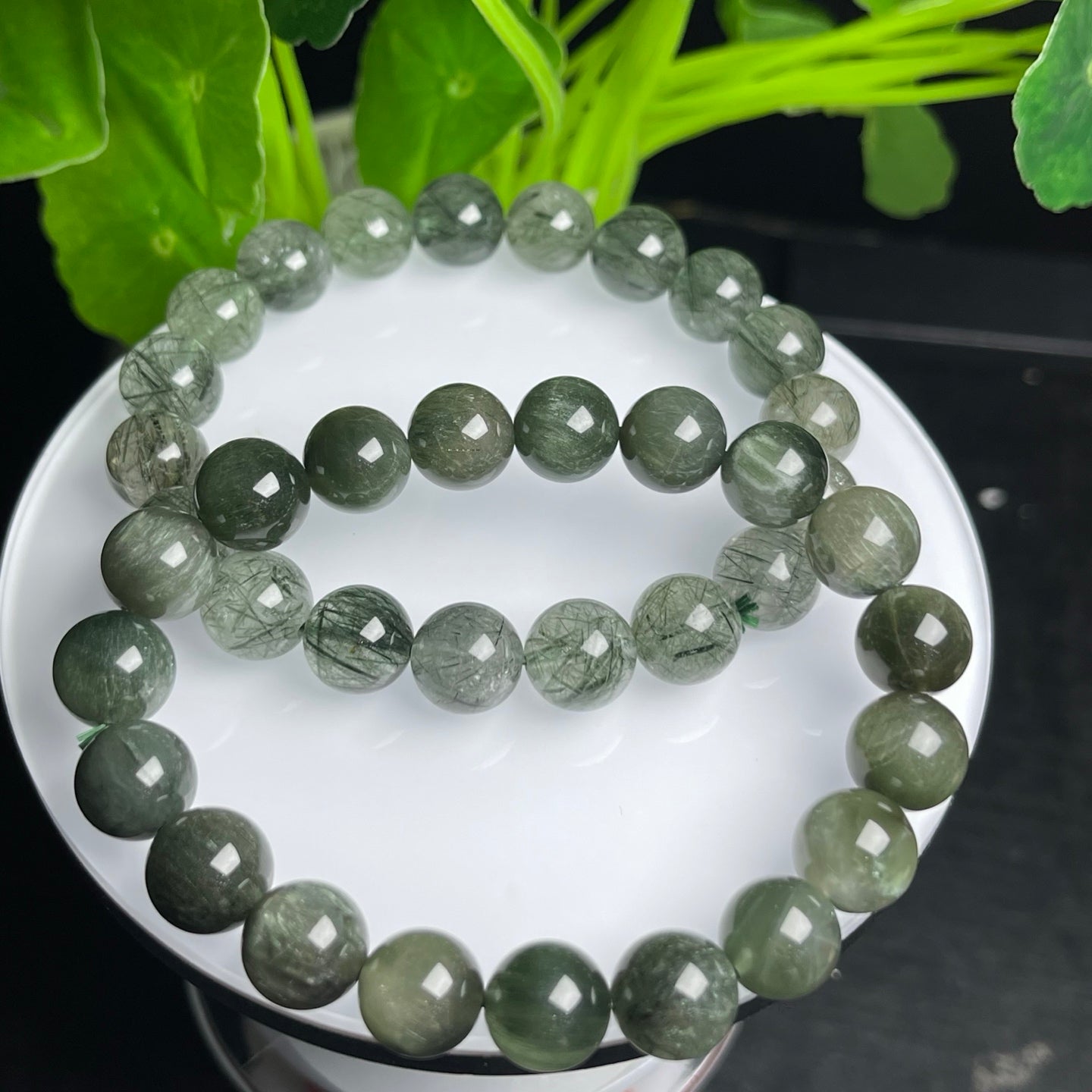 Green Rutilated Quartz Single Loop Crystal Bracelet