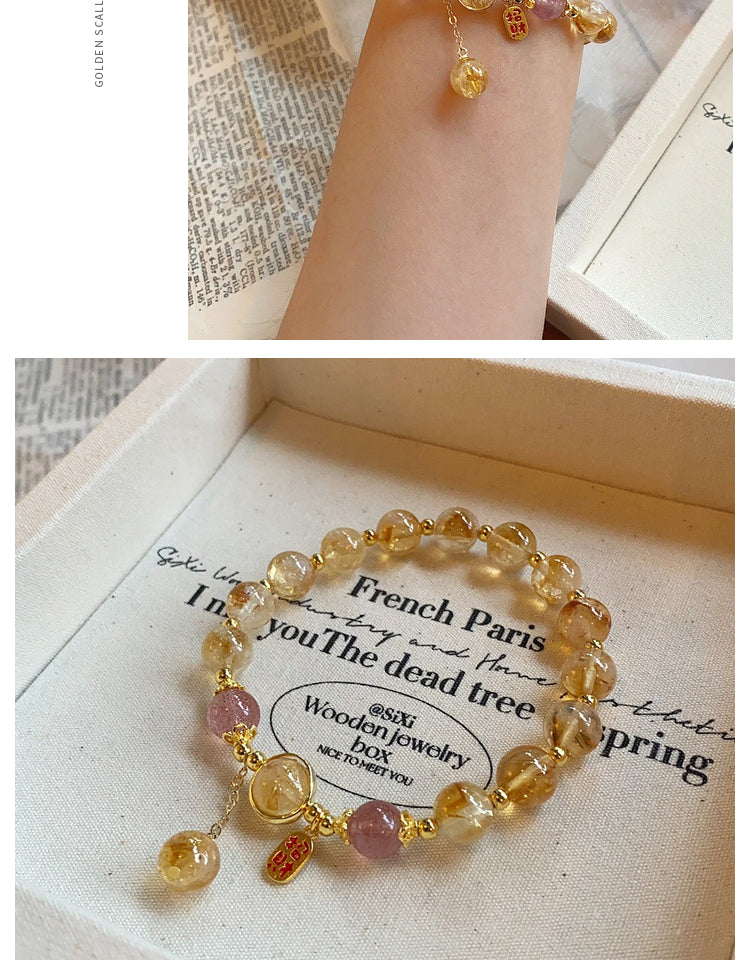 Five Elements Supplement Golden Crystal Bracelet Transport Golden Crystal Bracelet Hand String Women's Strawberry Crystal