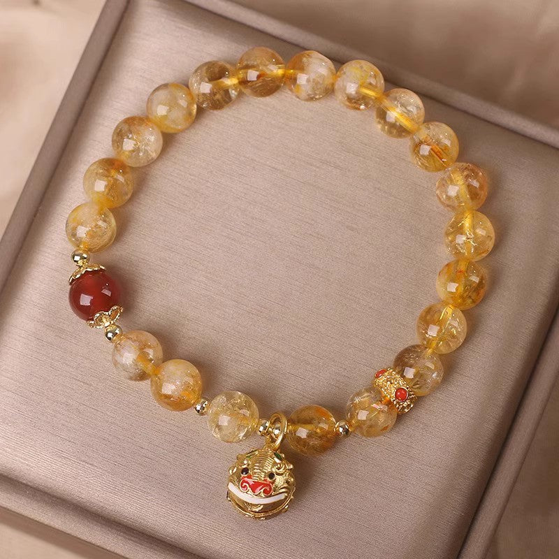 Swallowing Gold Beast Hand Bracelet with Yellow Crystal Five Elements Gold Supplement Bracelet