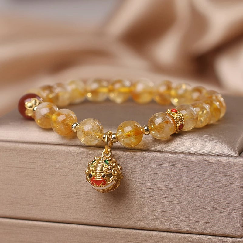 Swallowing Gold Beast Hand Bracelet with Yellow Crystal Five Elements Gold Supplement Bracelet