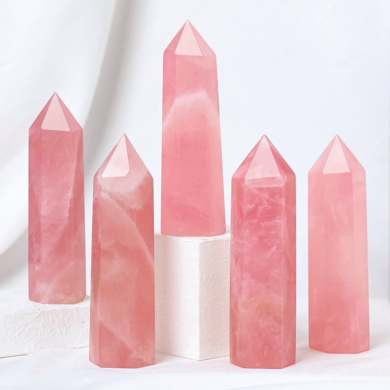 Natural powder crystal pillar powder crystal single point hexagonal prism ornament powder crystal raw stone