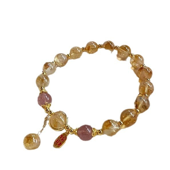 Five Elements Supplement Golden Crystal Bracelet Transport Golden Crystal Bracelet Hand String Women's Strawberry Crystal