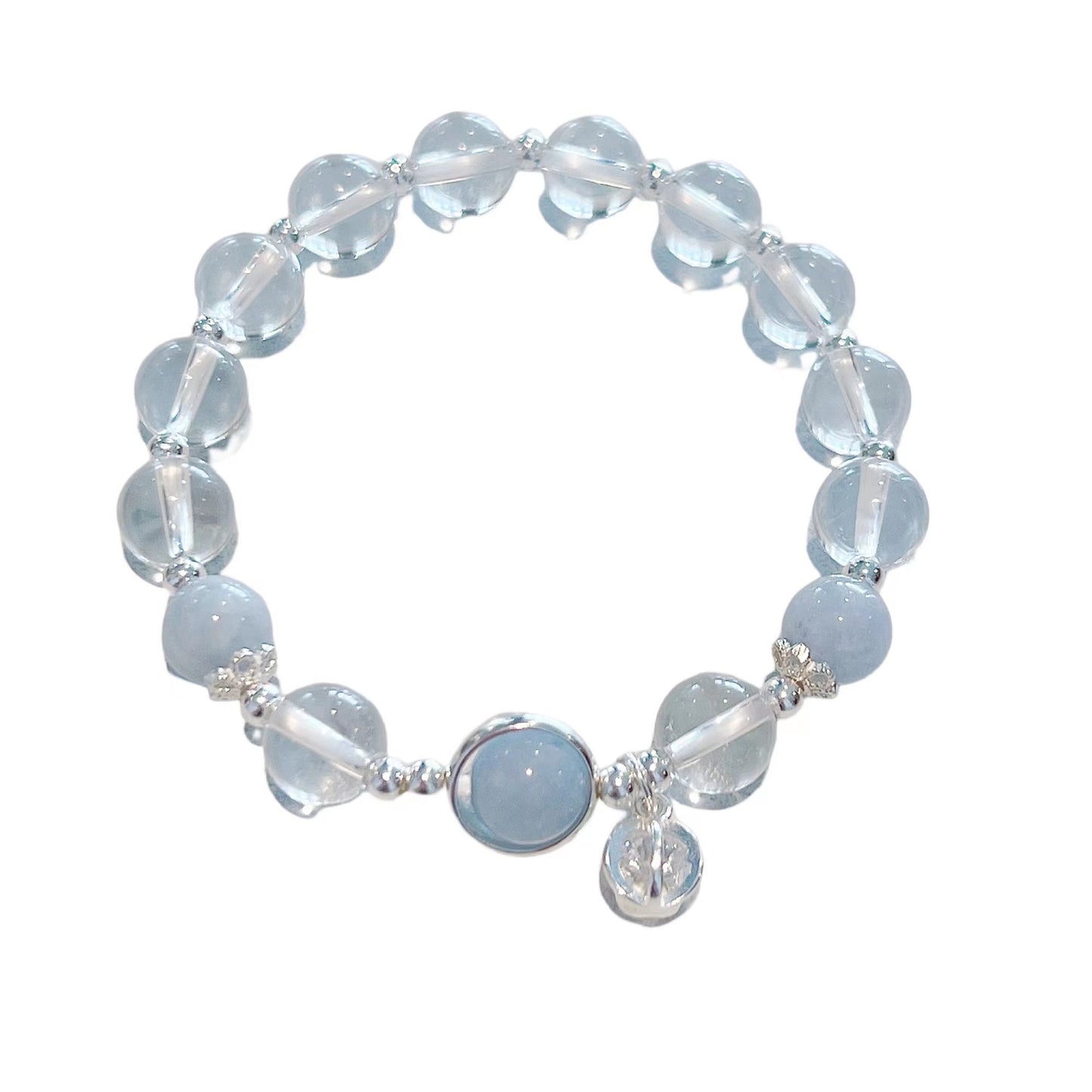 Transport bead bracelet with natural white crystal and blue crystal