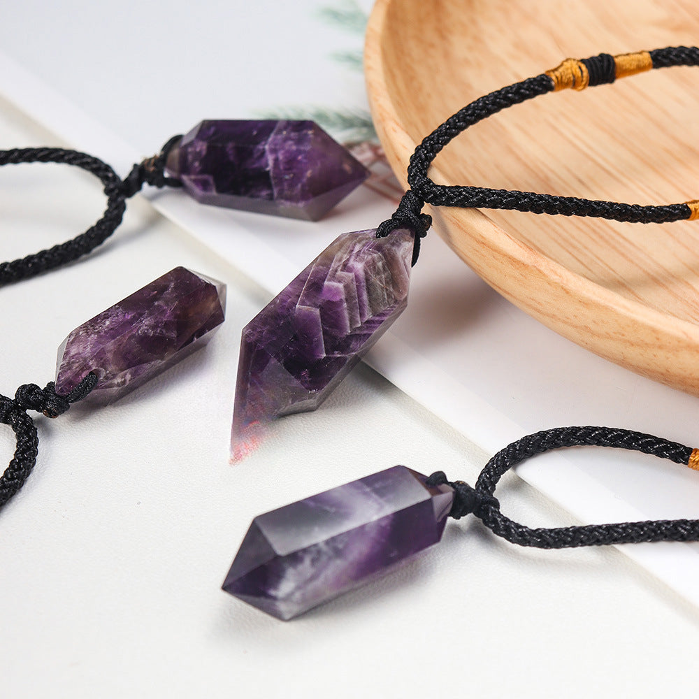 Natural dreamy amethyst double pointed crystal pillar pendant, energy stone, crystal raw stone