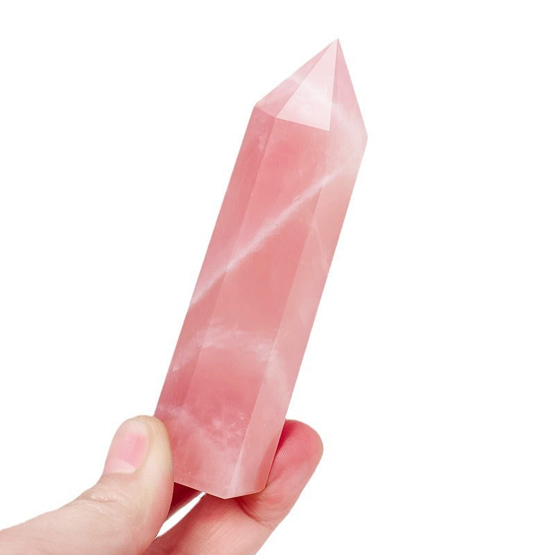 Natural powder crystal pillar powder crystal single point hexagonal prism ornament powder crystal raw stone