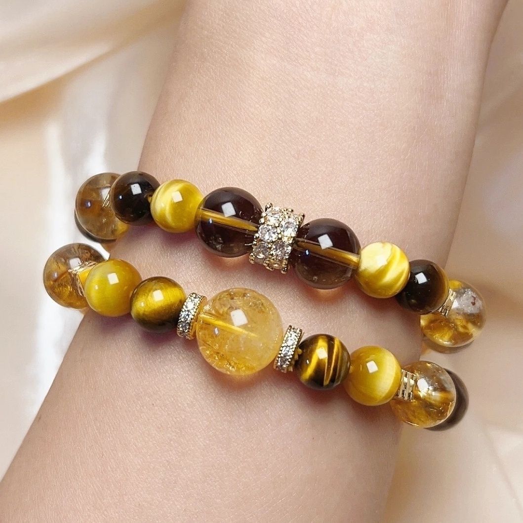 Natural Golden Tiger Eye Stone Yellow Tower Crystal Hand String Tea Crystal Hand String