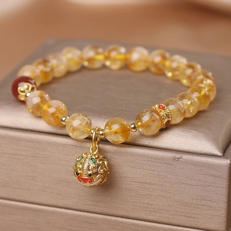 Swallowing Gold Beast Hand Bracelet with Yellow Crystal Five Elements Gold Supplement Bracelet