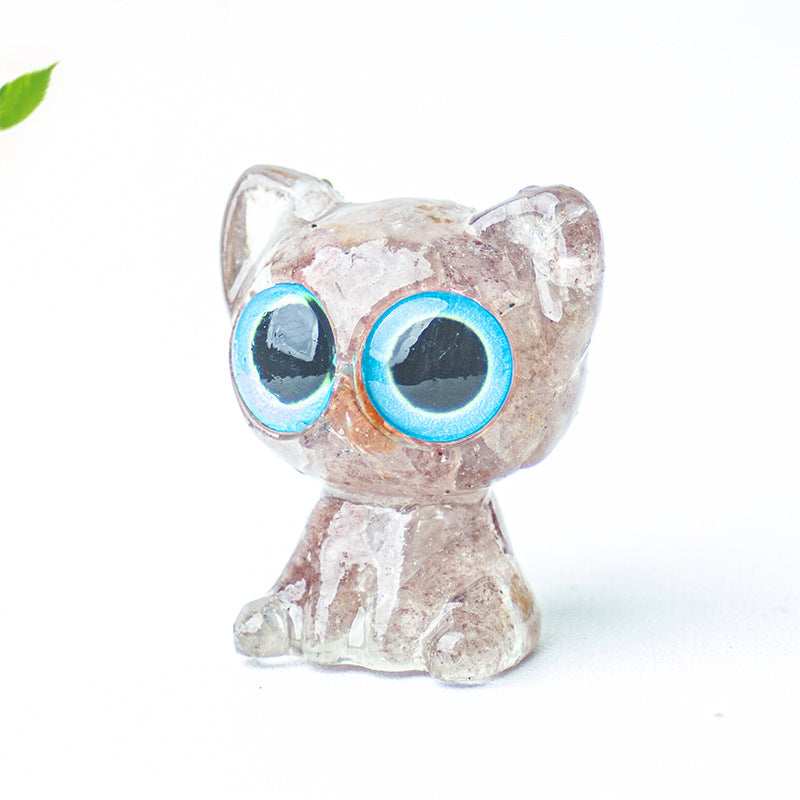 Natural crystal made big eyed crystal cat ornament