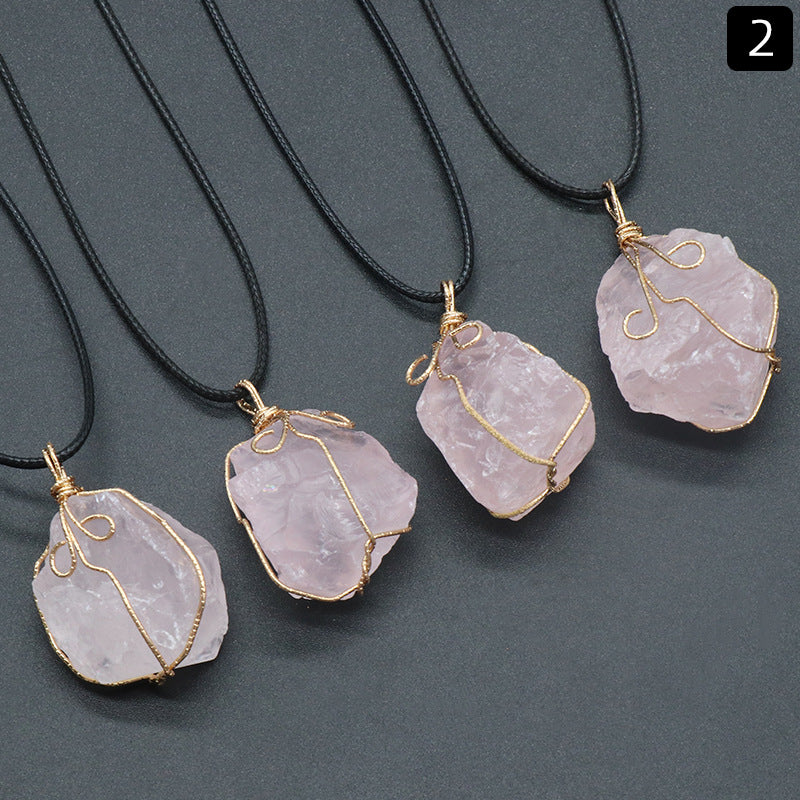 Yellow crystal original stone pendant, pink and white amethyst irregular stone necklace