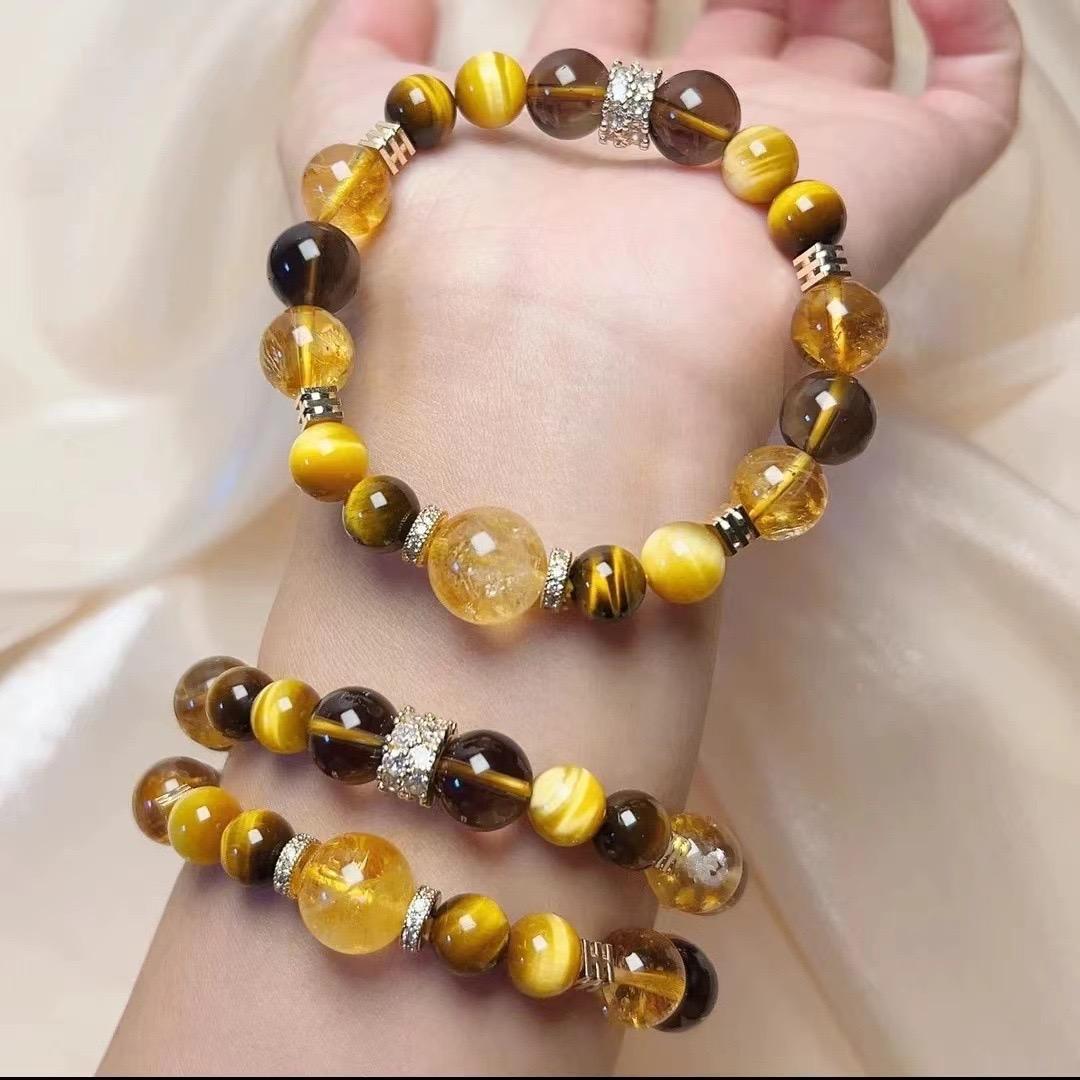 Natural Golden Tiger Eye Stone Yellow Tower Crystal Hand String Tea Crystal Hand String