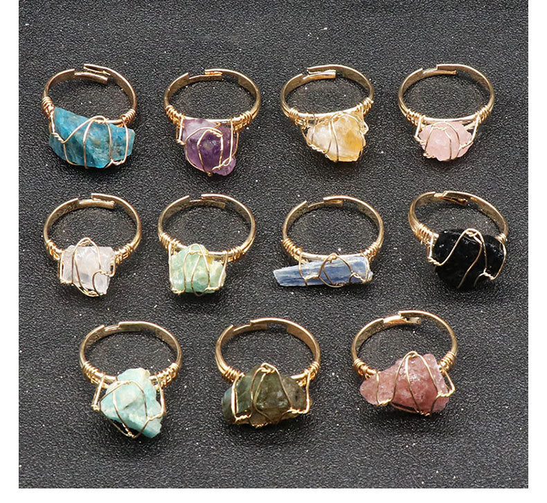 Natural amethyst raw stone wrapped silk ring, yellow crystal living ring