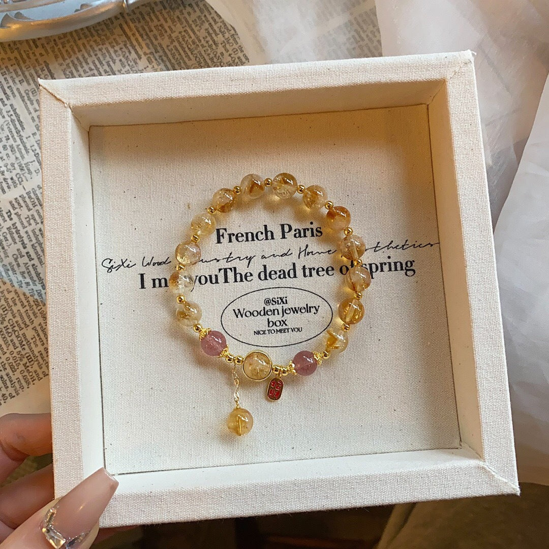 Five Elements Supplement Golden Crystal Bracelet Transport Golden Crystal Bracelet Hand String Women's Strawberry Crystal