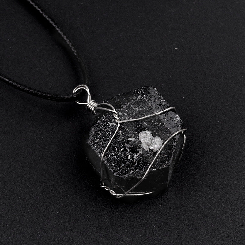 Yellow crystal original stone pendant, pink and white amethyst irregular stone necklace