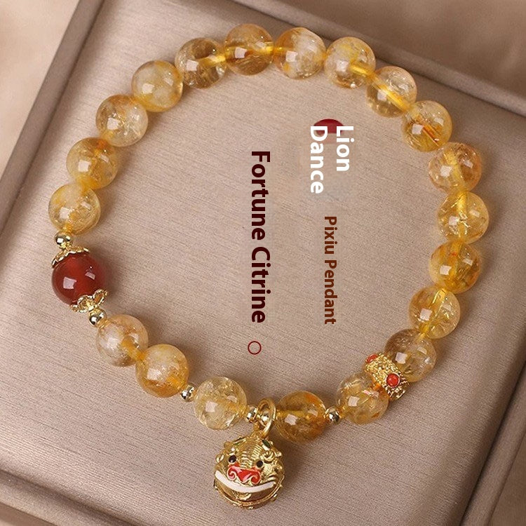 Swallowing Gold Beast Hand Bracelet with Yellow Crystal Five Elements Gold Supplement Bracelet