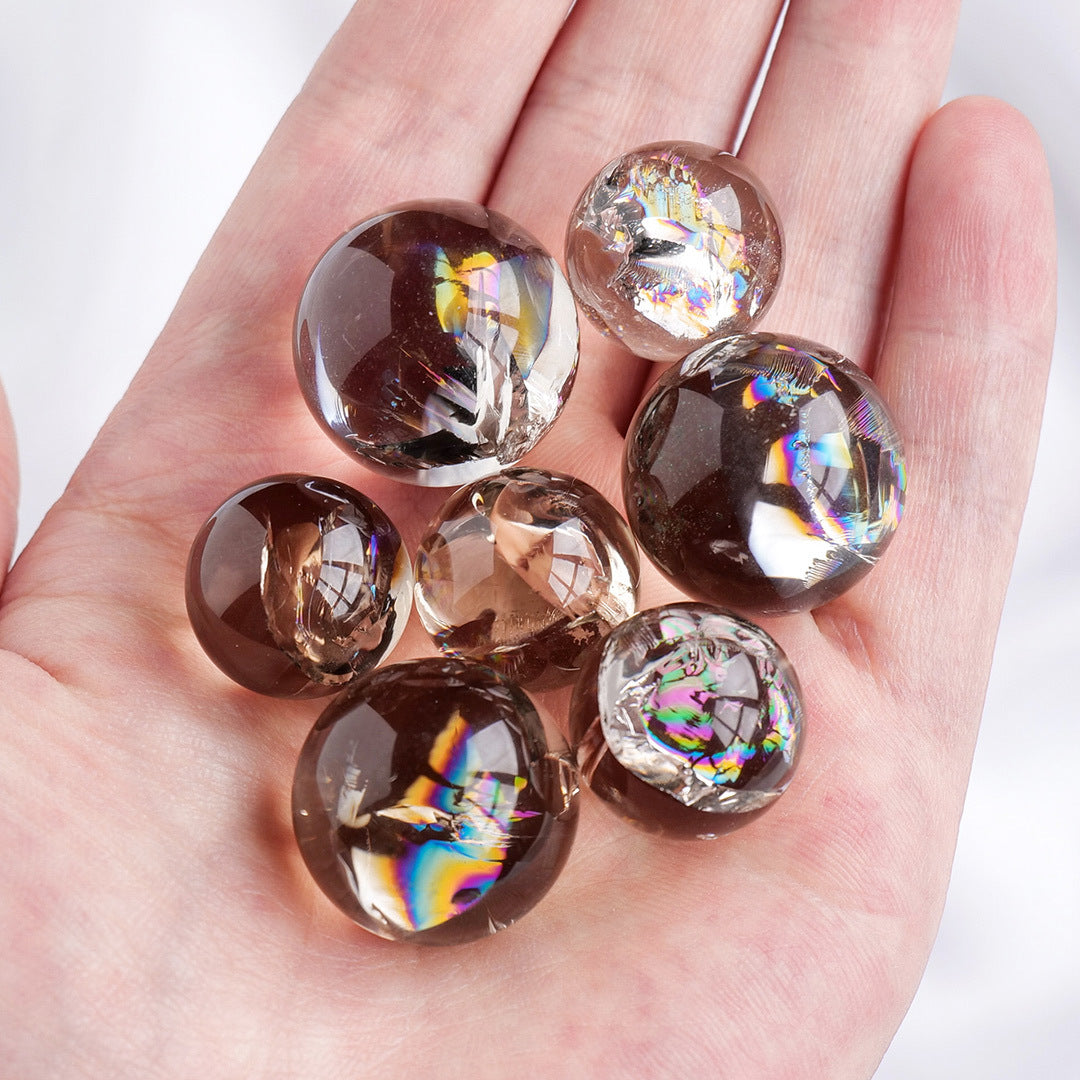Natural tea crystal, crystal ball, crystal raw stone, colorful gel flower, seven star gust water ball ornament