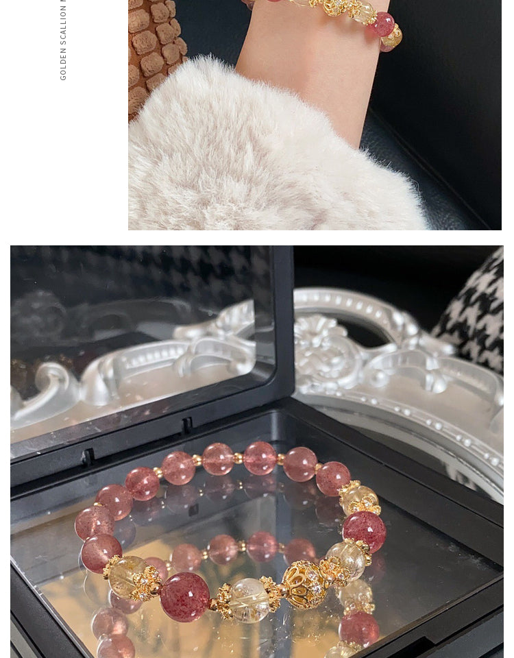 Natural Strawberry Crystal Bracelet Transport Beads Peach Blossom Prosperity Business Bracelet