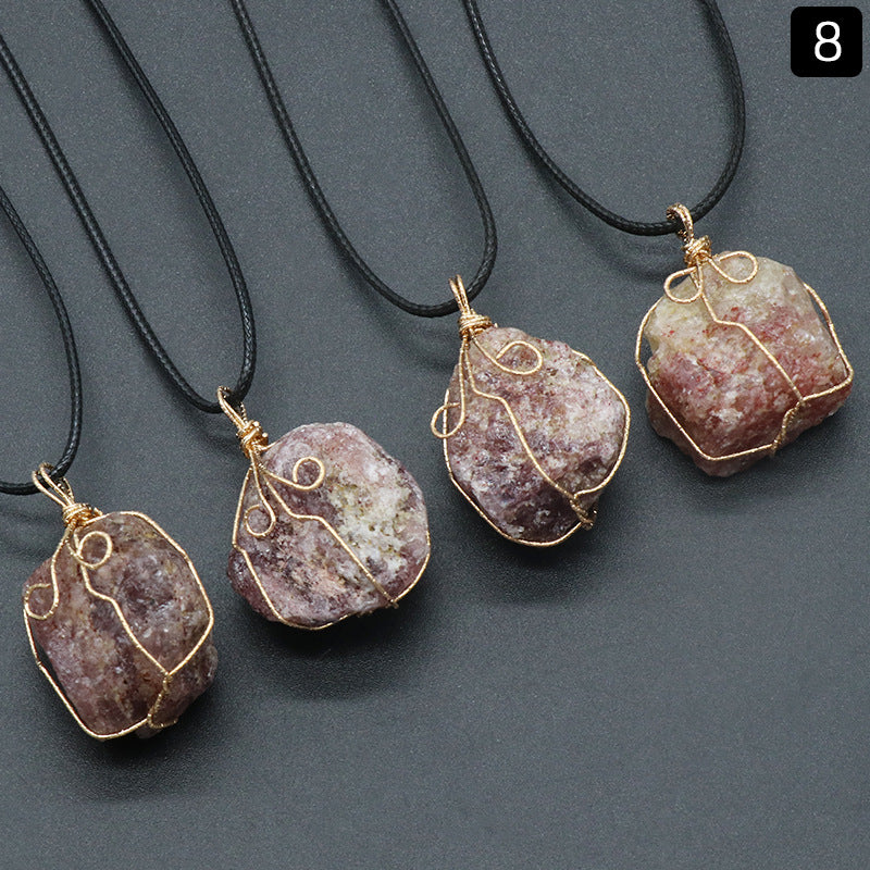 Yellow crystal original stone pendant, pink and white amethyst irregular stone necklace