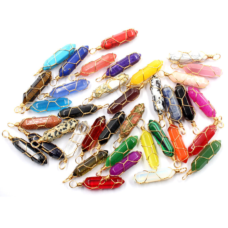 Hexagonal crystal pendant necklace/wire wrapped crystal pendant
