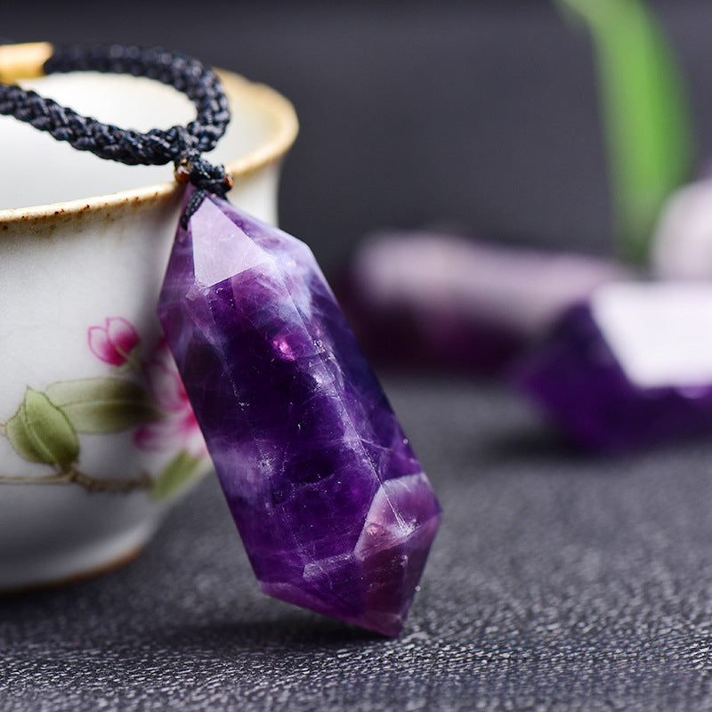 Natural dreamy amethyst double pointed hexagonal pendant