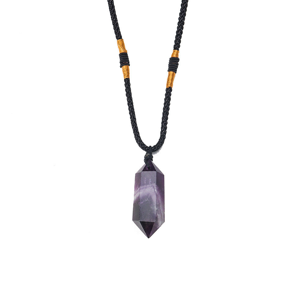 Natural dreamy amethyst double pointed crystal pillar pendant, energy stone, crystal raw stone