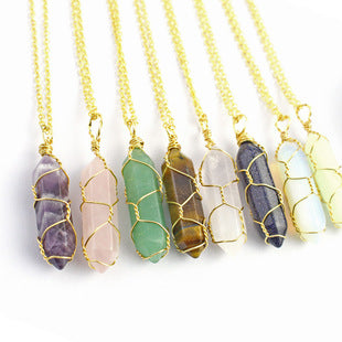 Hexagonal crystal pendant necklace/wire wrapped crystal pendant