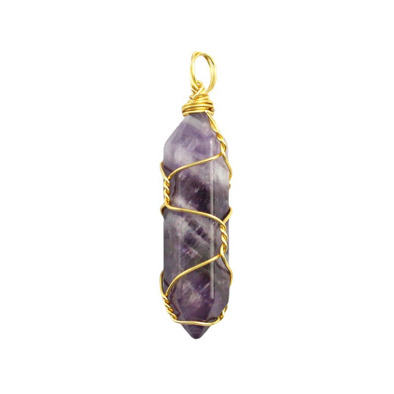 Hexagonal crystal pendant necklace/wire wrapped crystal pendant