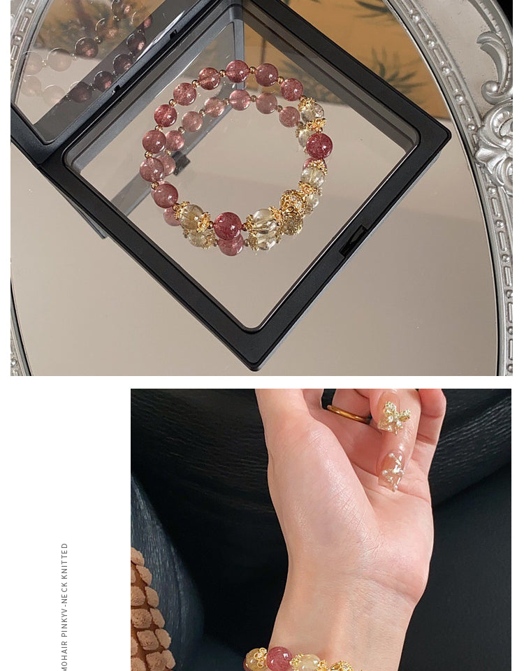 Natural Strawberry Crystal Bracelet Transport Beads Peach Blossom Prosperity Business Bracelet