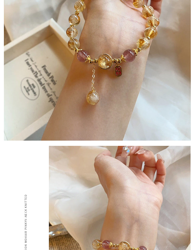 Five Elements Supplement Golden Crystal Bracelet Transport Golden Crystal Bracelet Hand String Women's Strawberry Crystal