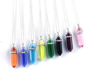 Hexagonal crystal pendant necklace/wire wrapped crystal pendant
