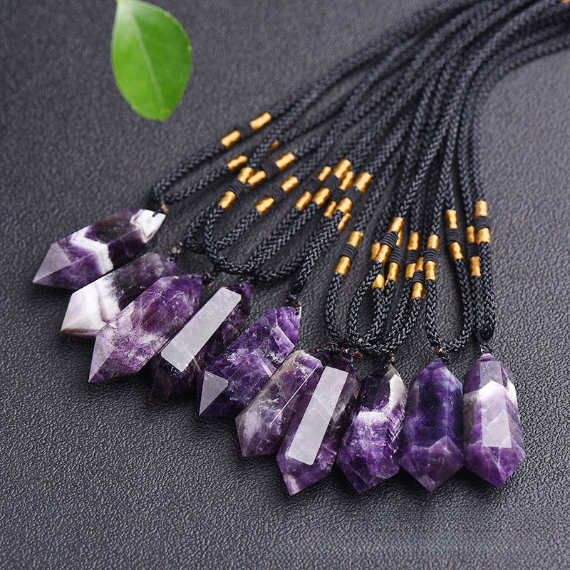 Natural dreamy amethyst double pointed hexagonal pendant